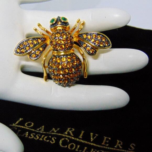 VTG Joan Rivers Gold Pave Crystal QUEEN BEE PIN Brooch Gold Topaz Rhinestones - Picture 5 of 5